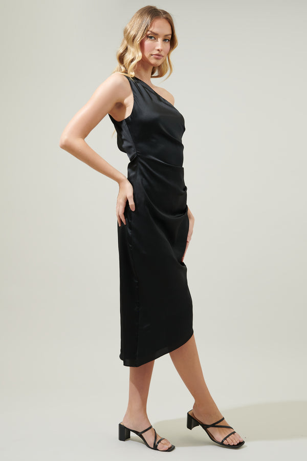 Sugarlips Chateau Satin One Shoulder Ruched Belen Mid Dress
