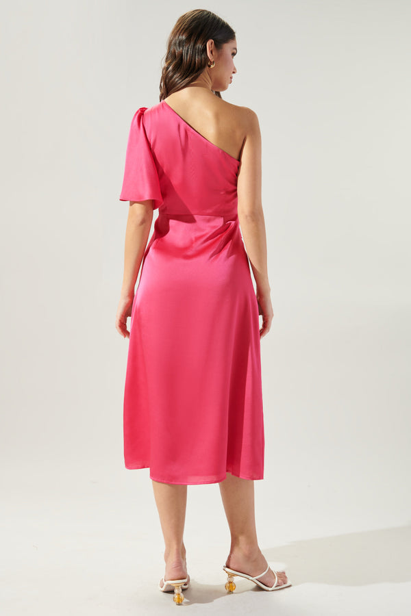 Sugarlips Chateau Satin One Shoulder Twist Front Midi Dress