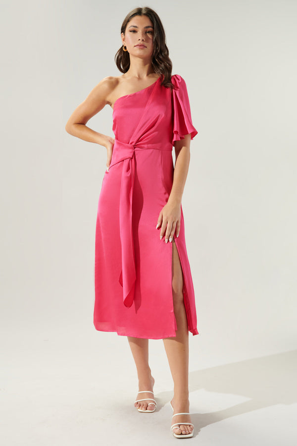 sugarlips Chateau Satin One Shoulder Twist Front Midi Dress