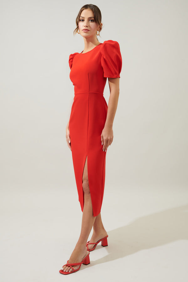Sugarlips Chelsea Gathered Sleeve Midi Sheath Dress