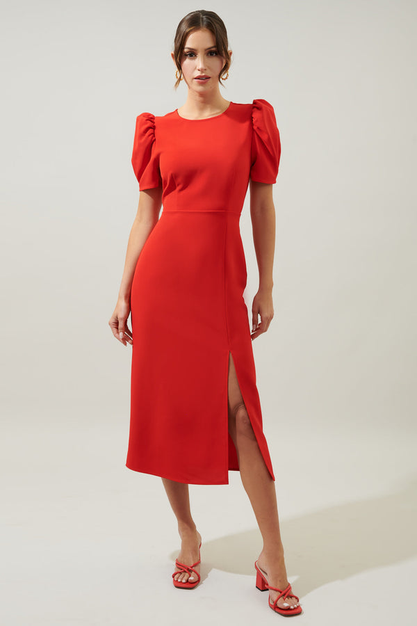 sugarlips Chelsea Gathered Sleeve Midi Sheath Dress