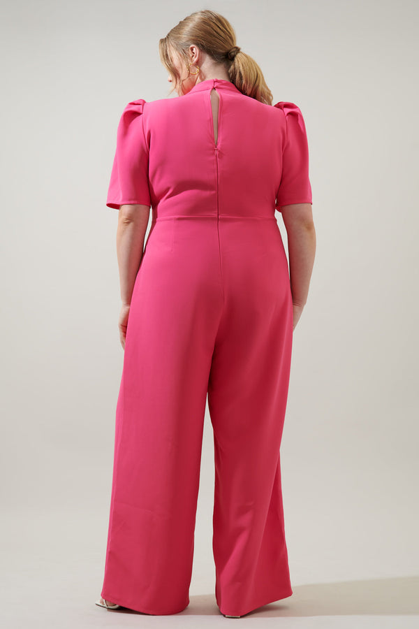 Sugarlips Chelsea Tie Neck Pleated Sleeve Jumpsuit Curve