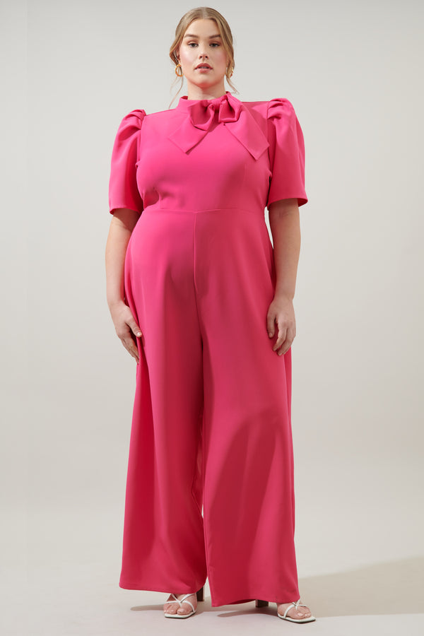 sugarlips Chelsea Tie Neck Pleated Sleeve Jumpsuit Curve