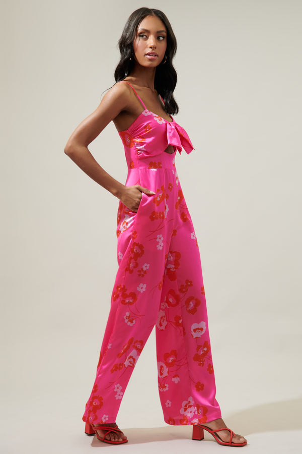Sugarlips Cherry Blossom Raleigh Cut Out Straight Leg Jumpsuit