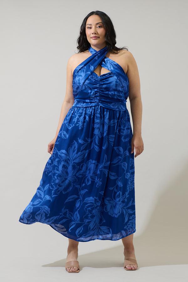 sugarlips Ciara Floral Tiffi Halter Maxi Dress Curve