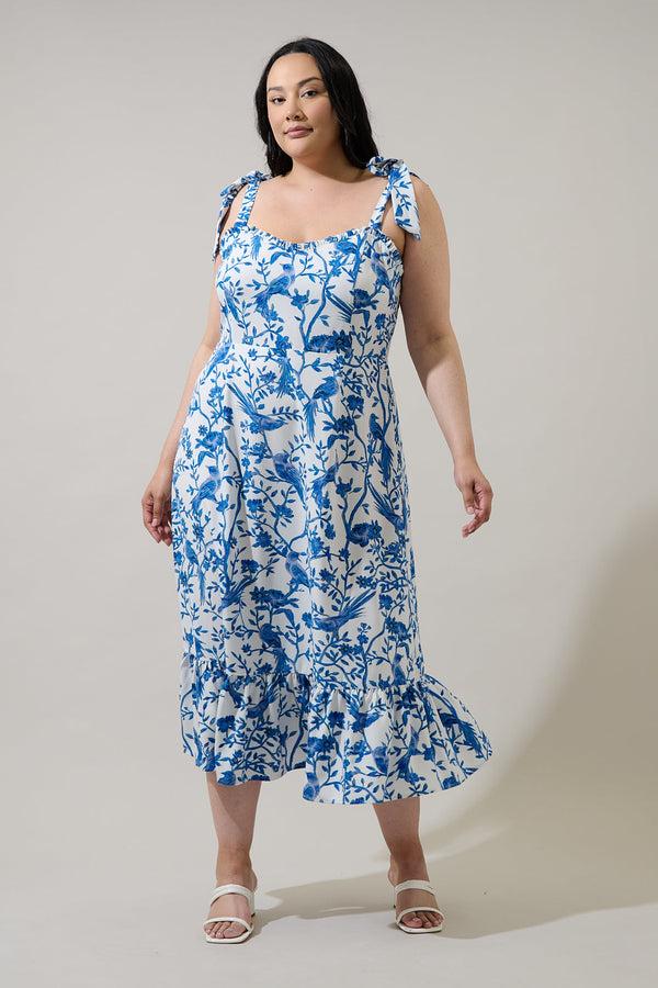 sugarlips Ciela Floral Baker Tie Strap Midi Dress Curve