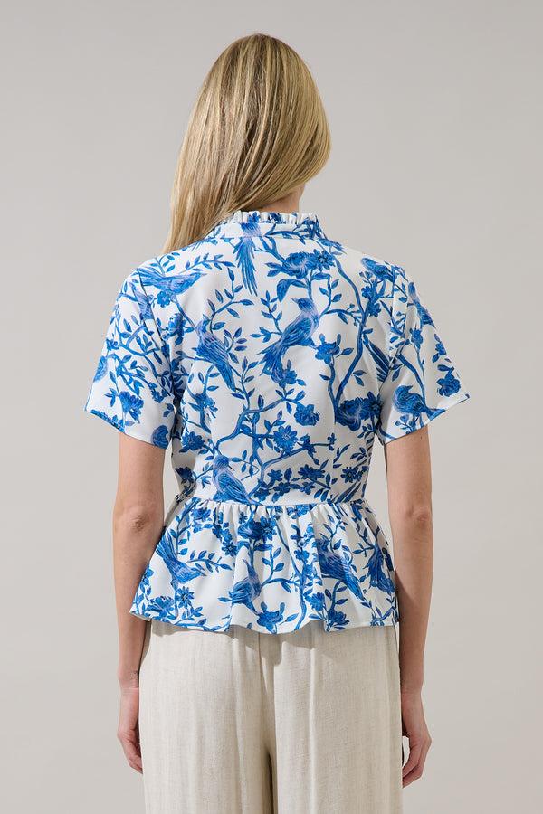 Sugarlips Ciela Floral Meldy Button Down Peplum Top