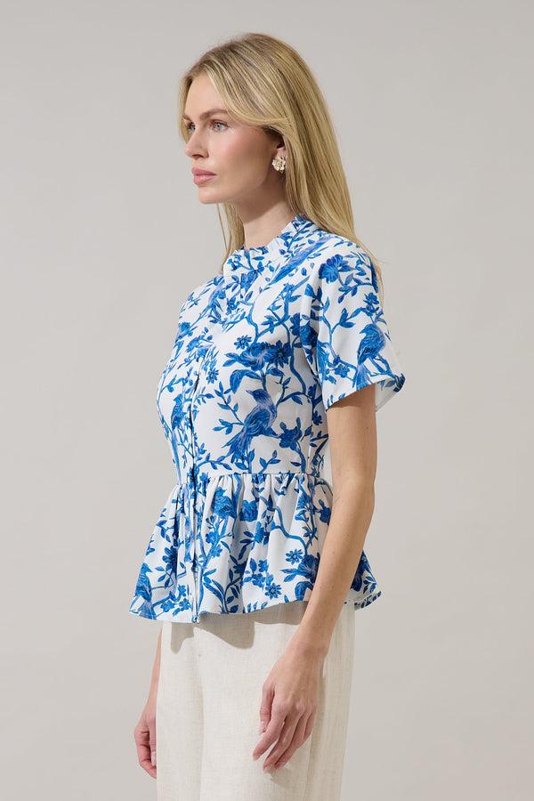 Sugarlips Ciela Floral Meldy Button Down Peplum Top