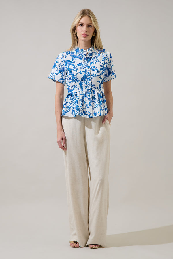 Sugarlips Ciela Floral Meldy Button Down Peplum Top