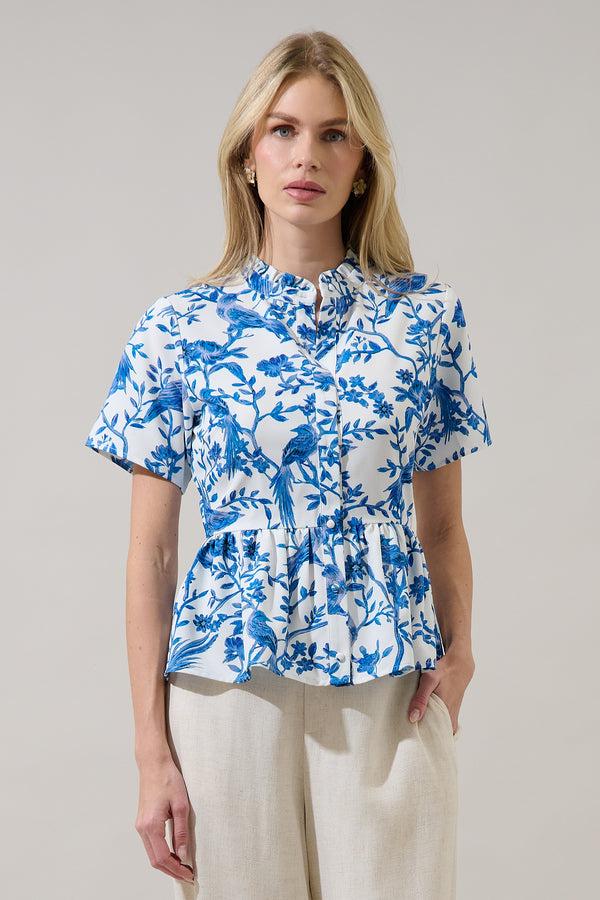 sugarlips Ciela Floral Meldy Button Down Peplum Top
