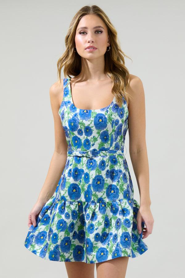 Sugarlips Cielo Floral Jacquard Sleeveless Mini Dress