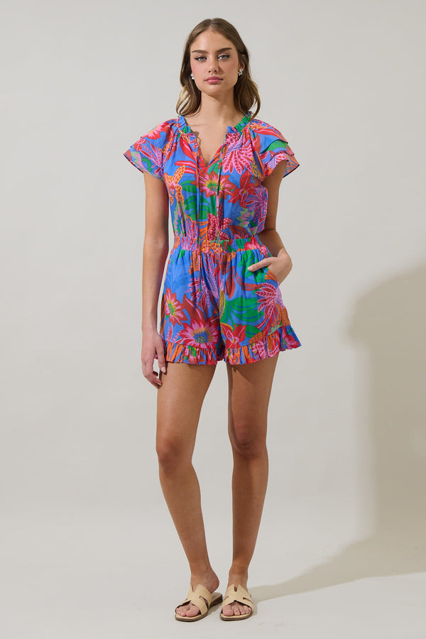 Sugarlips Cindal Floral Daniela Ruffle High Waisted Shorts