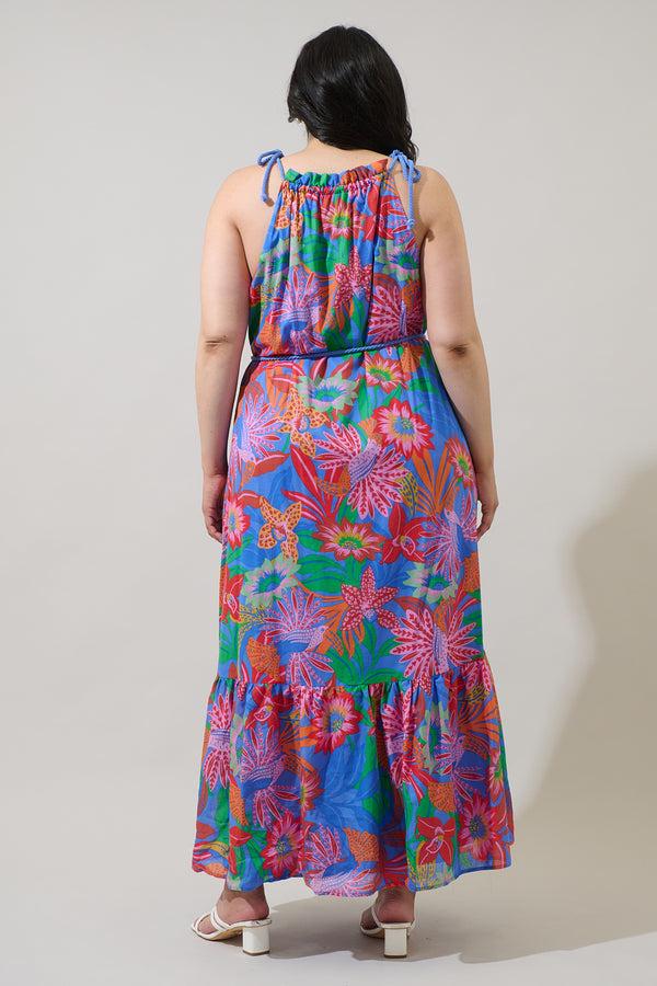 Sugarlips Cindal Floral Kay Halter Neck Maxi Dress Curve