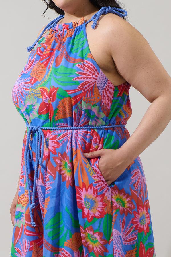 Sugarlips Cindal Floral Kay Halter Neck Maxi Dress Curve