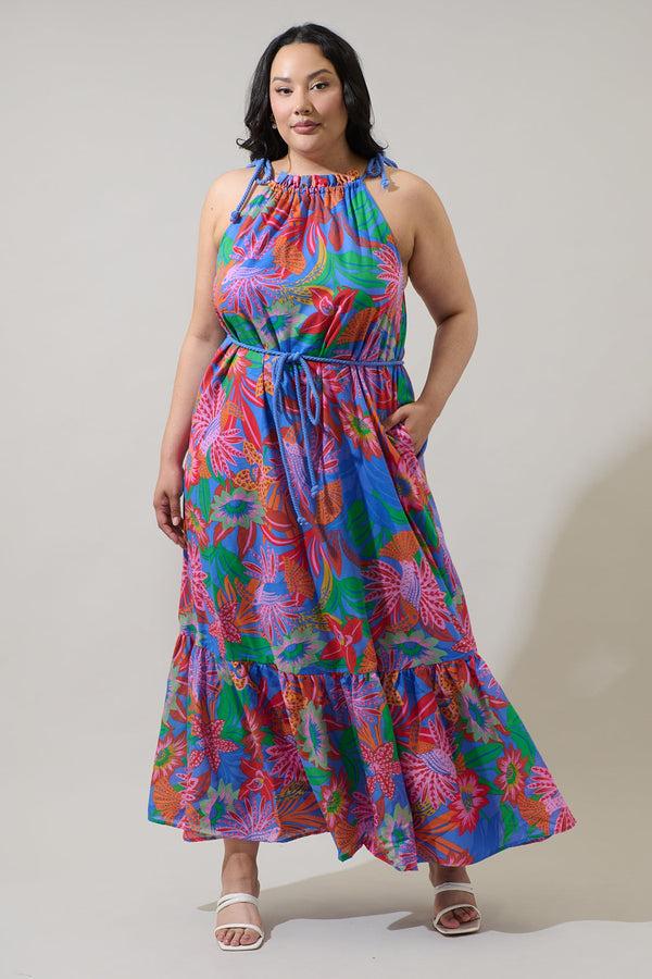 sugarlips Cindal Floral Kay Halter Neck Maxi Dress Curve