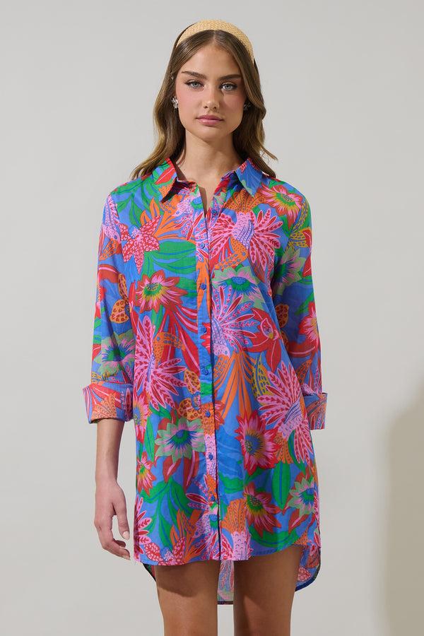 Sugarlips Cindal Floral Luba Oversized Shirt Mini Dress