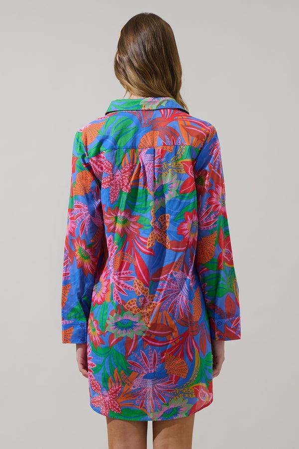 Sugarlips Cindal Floral Luba Oversized Shirt Mini Dress
