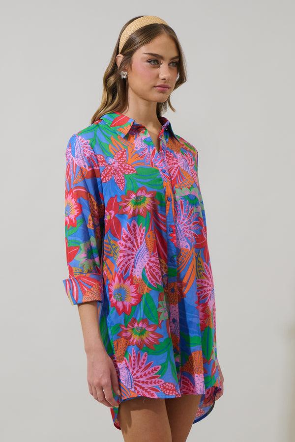 Sugarlips Cindal Floral Luba Oversized Shirt Mini Dress