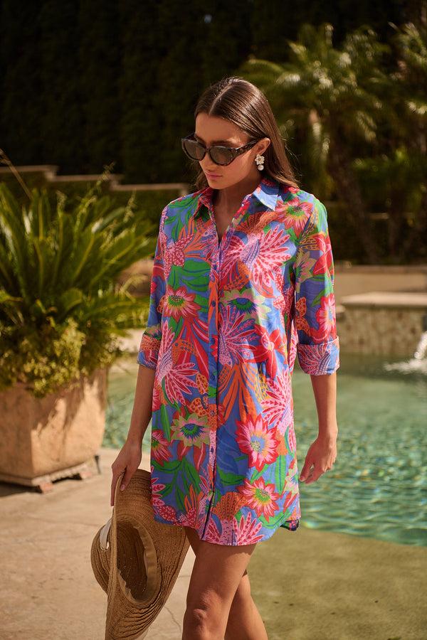 sugarlips Cindal Floral Luba Oversized Shirt Mini Dress