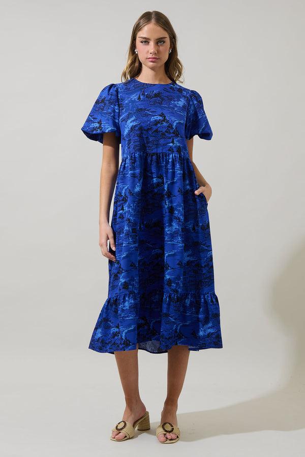sugarlips City Swiss Papillon Puff Sleeve Midi Dress
