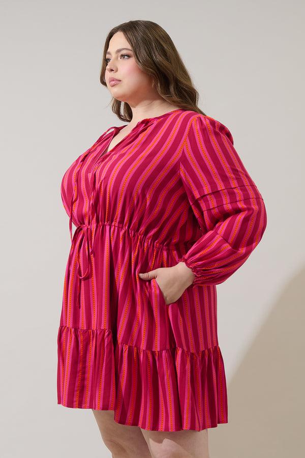 Sugarlips Clarisa Stripes Lomie Drawstring Mini Dress Curve