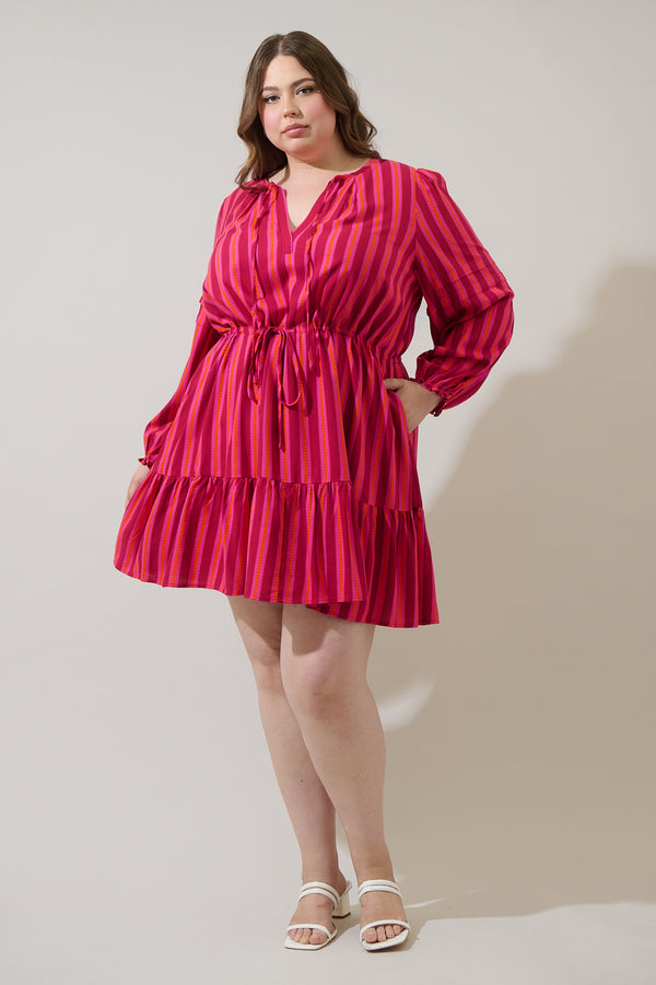 Sugarlips Clarisa Stripes Lomie Drawstring Mini Dress Curve
