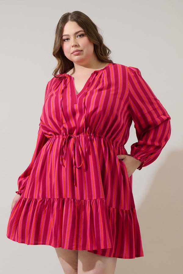 sugarlips Clarisa Stripes Lomie Drawstring Mini Dress Curve