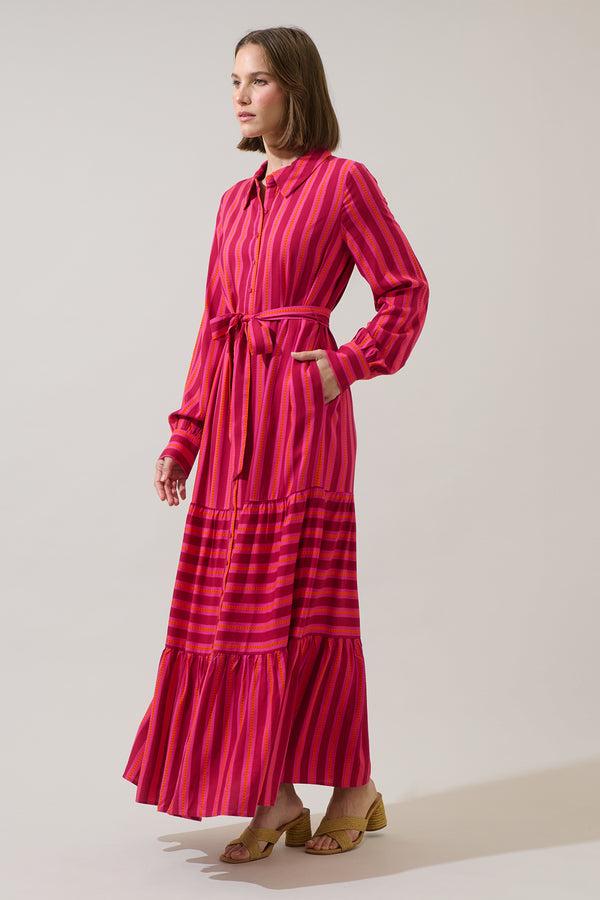 Sugarlips Clarisa Stripes Sofia Button Down Maxi Dress