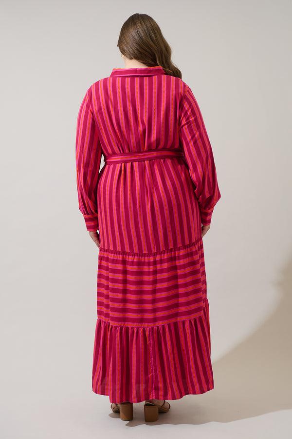 Sugarlips Clarisa Stripes Sofia Button Down Maxi Dress Curve