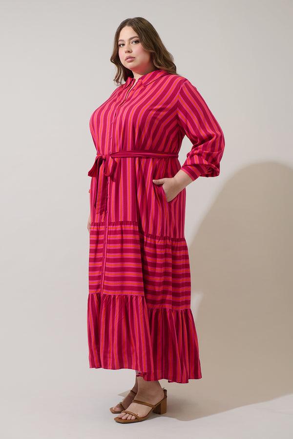Sugarlips Clarisa Stripes Sofia Button Down Maxi Dress Curve
