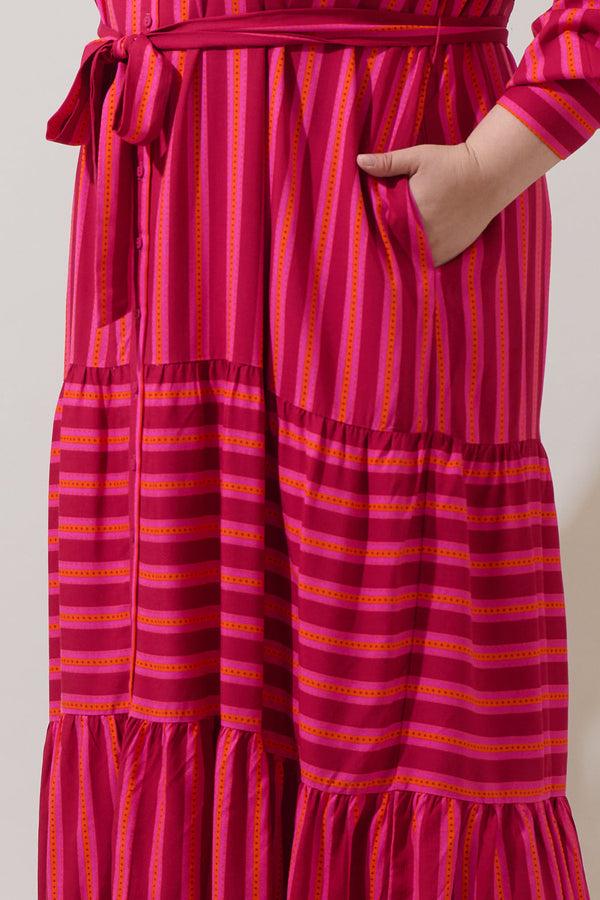 Sugarlips Clarisa Stripes Sofia Button Down Maxi Dress Curve