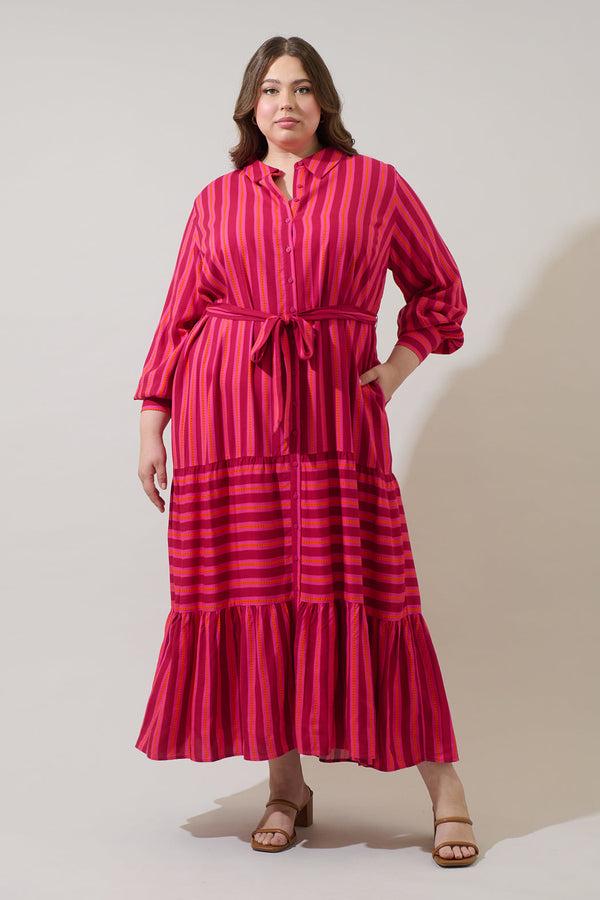 sugarlips Clarisa Stripes Sofia Button Down Maxi Dress Curve