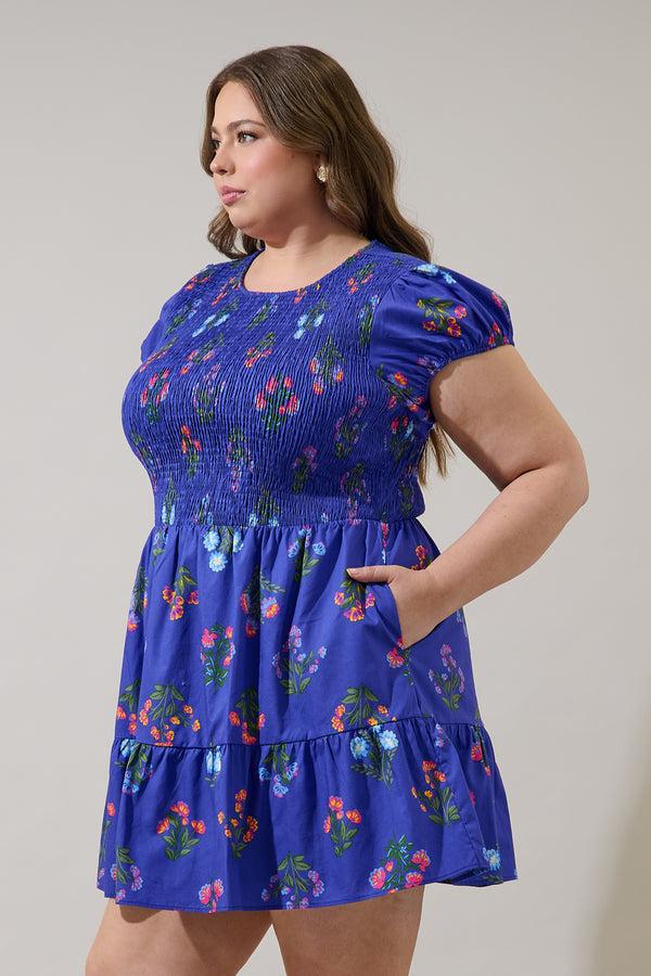 Sugarlips Clemen Floral Ansel Smocked Mini Dress Curve