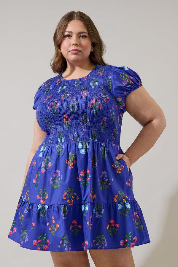 sugarlips Clemen Floral Ansel Smocked Mini Dress Curve