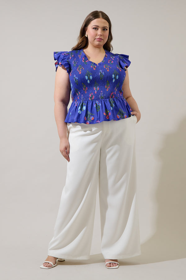 Sugarlips Clemen Floral Brish Smocked Ruffle Top Curve