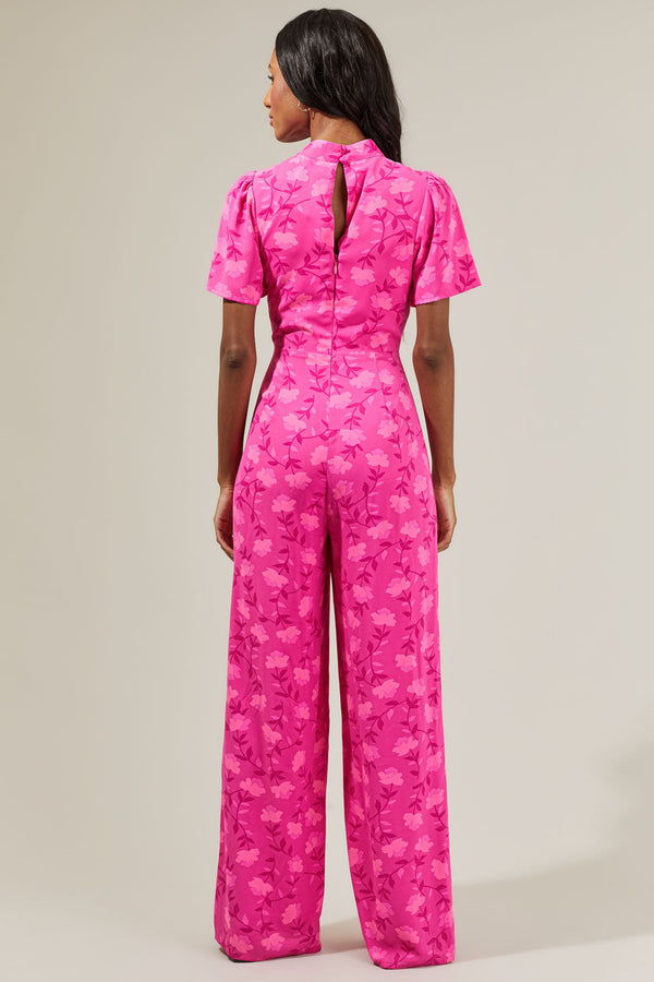 Sugarlips Clever Floral Mock Neck Wide Leg Jumpsuit
