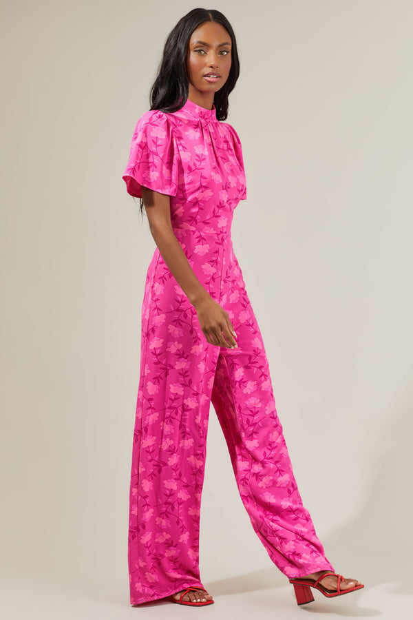 Sugarlips Clever Floral Mock Neck Wide Leg Jumpsuit