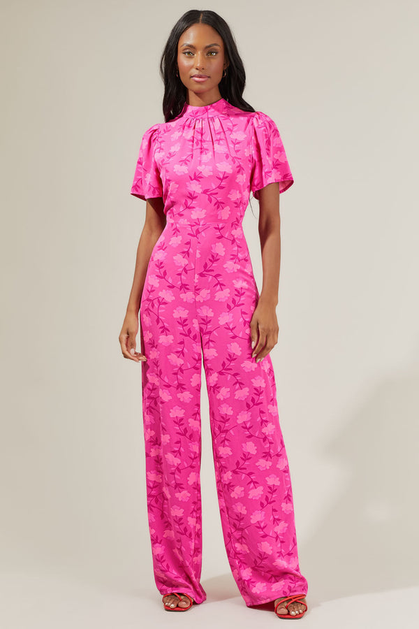 Sugarlips Clever Floral Mock Neck Wide Leg Jumpsuit