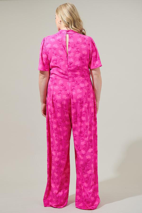 Sugarlips Clever Floral Mock Neck Wide Leg Jumpsuit Curve