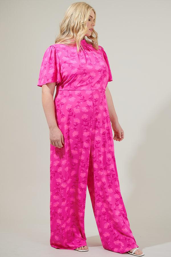 Sugarlips Clever Floral Mock Neck Wide Leg Jumpsuit Curve