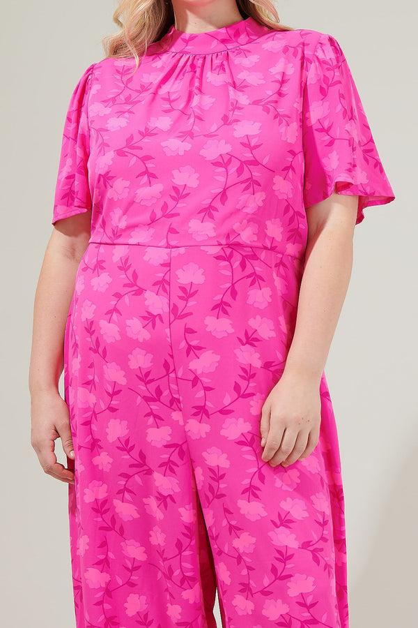 Sugarlips Clever Floral Mock Neck Wide Leg Jumpsuit Curve