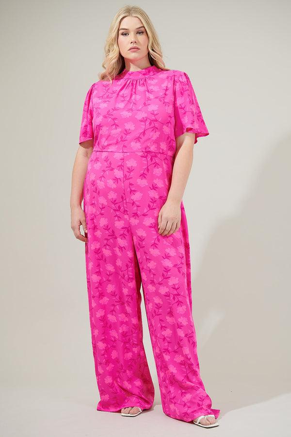 sugarlips Clever Floral Mock Neck Wide Leg Jumpsuit Curve