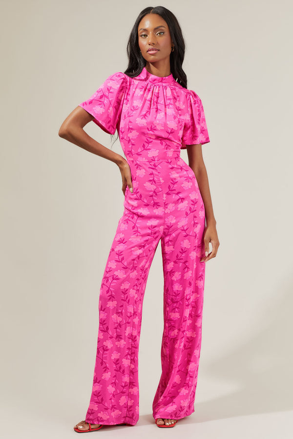 sugarlips Clever Floral Mock Neck Wide Leg Jumpsuit