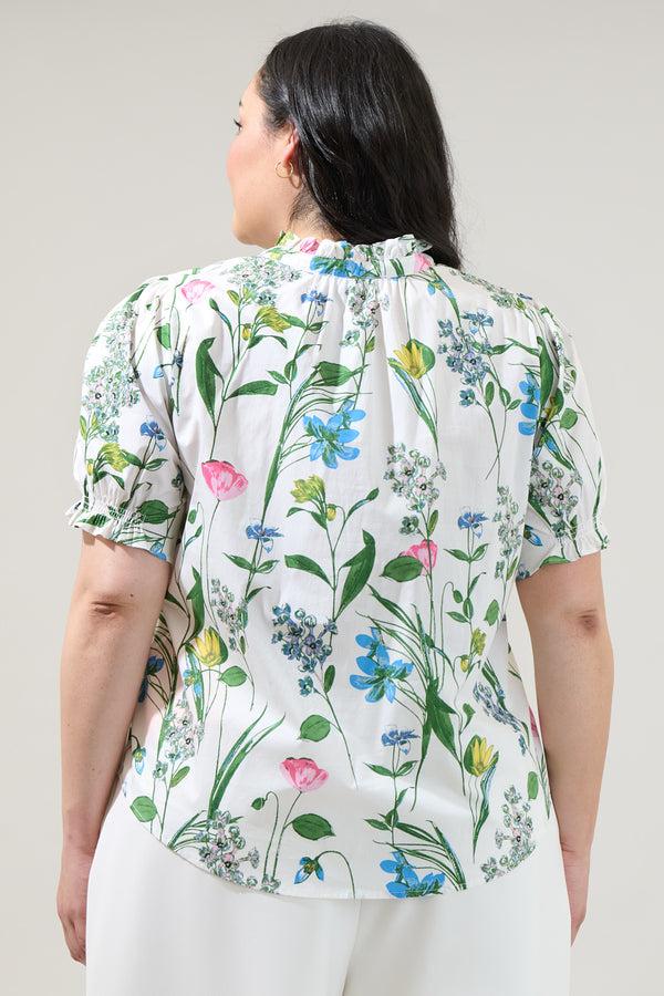 Sugarlips Clove Garden Floral Puff Sleeve Top Curve