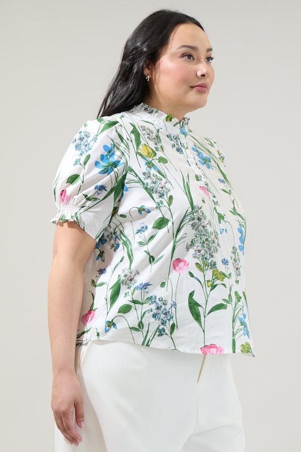 Sugarlips Clove Garden Floral Puff Sleeve Top Curve