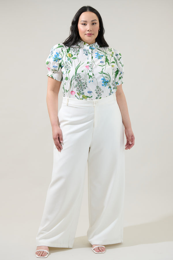 Sugarlips Clove Garden Floral Puff Sleeve Top Curve
