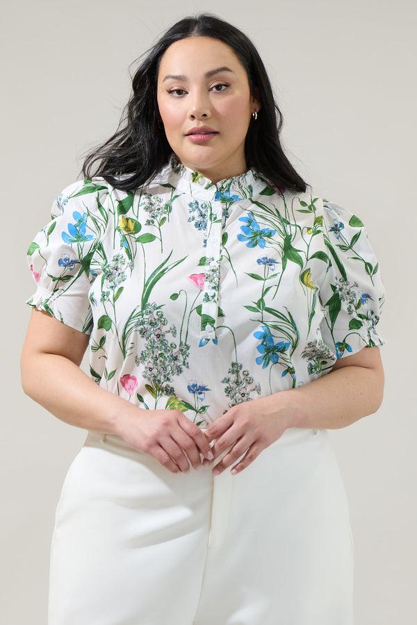 sugarlips Clove Garden Floral Puff Sleeve Top Curve