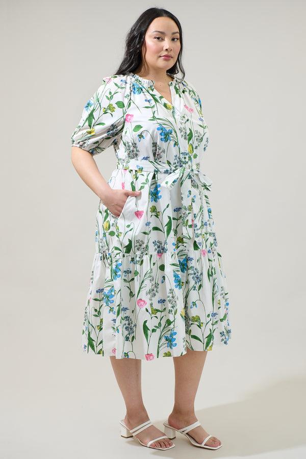 Sugarlips Clove Garden Floral Wynette Tiered Midi Dress Curve