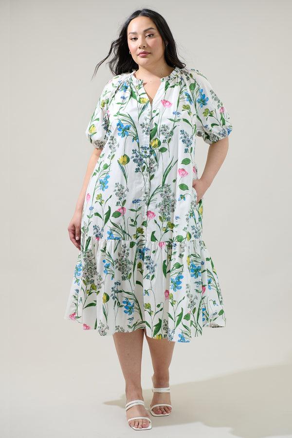 Sugarlips Clove Garden Floral Wynette Tiered Midi Dress Curve