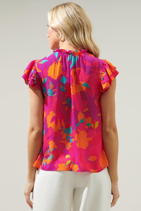 Sugarlips Constance Floral Bellissima Ruffle Sleeve Top